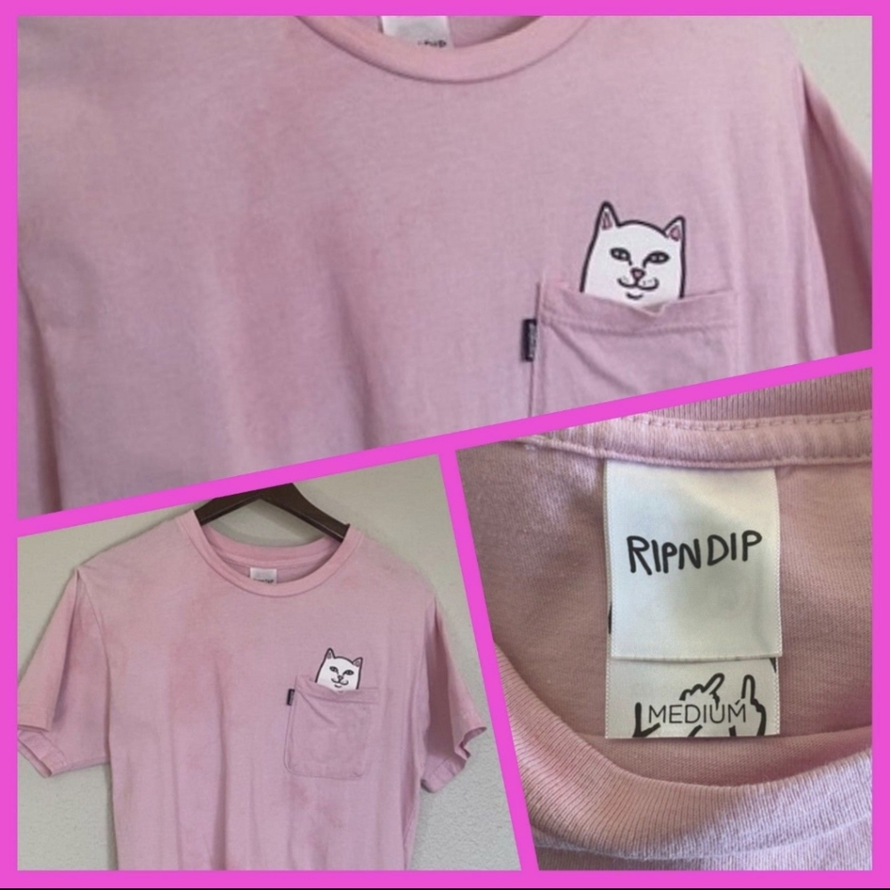 Like New Ripndip Lord Nermal Tie-Dyed Pink Pocket T-Shirt - Medium